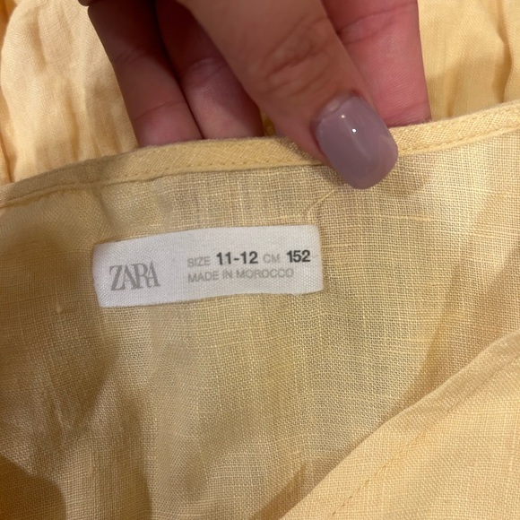 ZARA sz 11-12 years light yellow linen dress with front wait tie, button up - Picture 4 of 11
